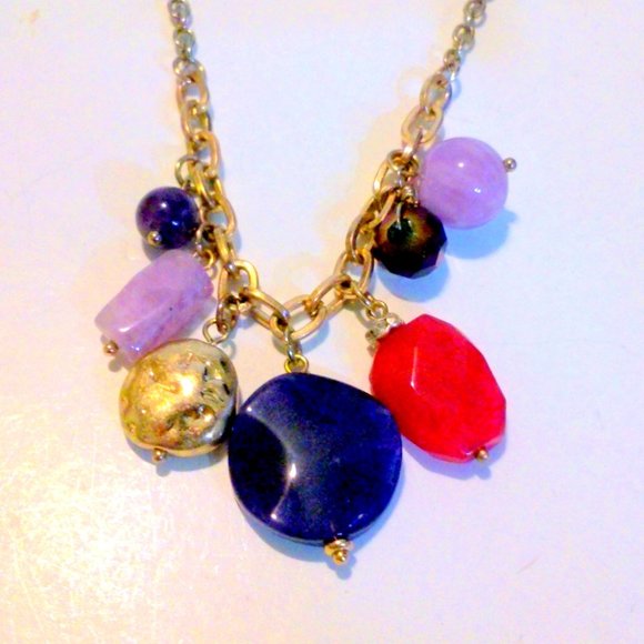 ROX by Alexa Multi Gemstone Bead & Gold Tone Necklace * - Picture 4 of 4